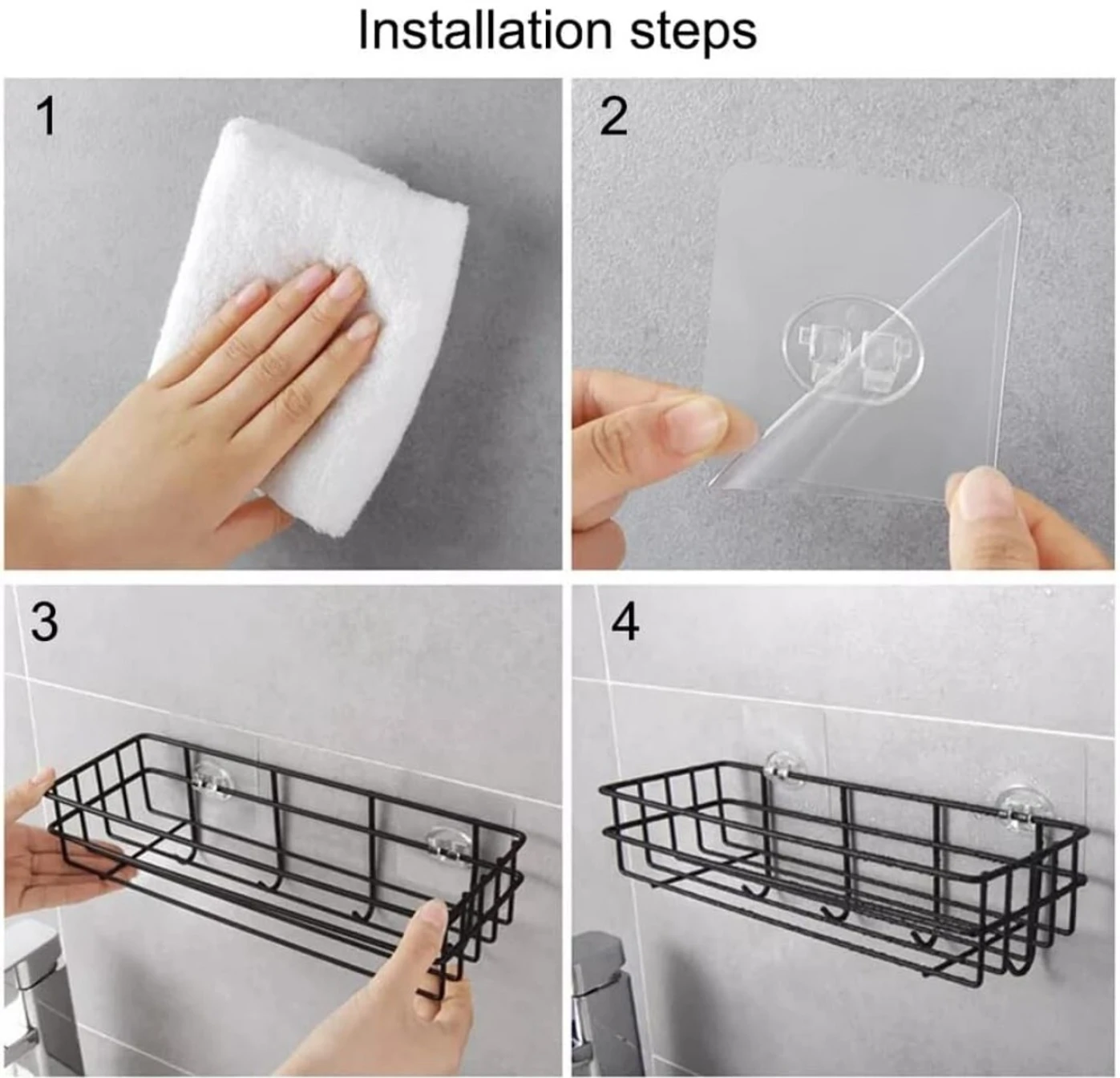 KYASO Bathroom rack self with 4 hooks to hang towel and more hanging items Iron Wall Shelf - Image 2