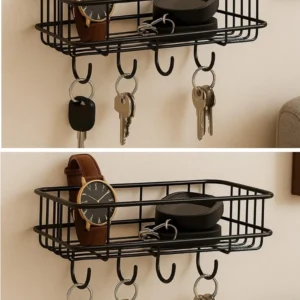 KYASO Bathroom rack self with 4 hooks to hang towel and more hanging items Iron Wall Shelf