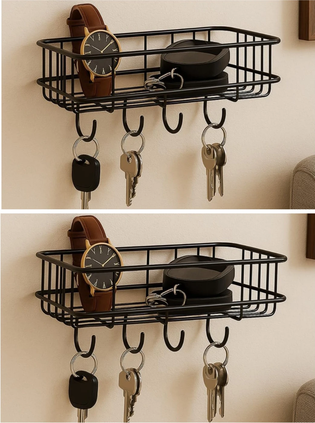 KYASO Bathroom rack self with 4 hooks to hang towel and more hanging items Iron Wall Shelf